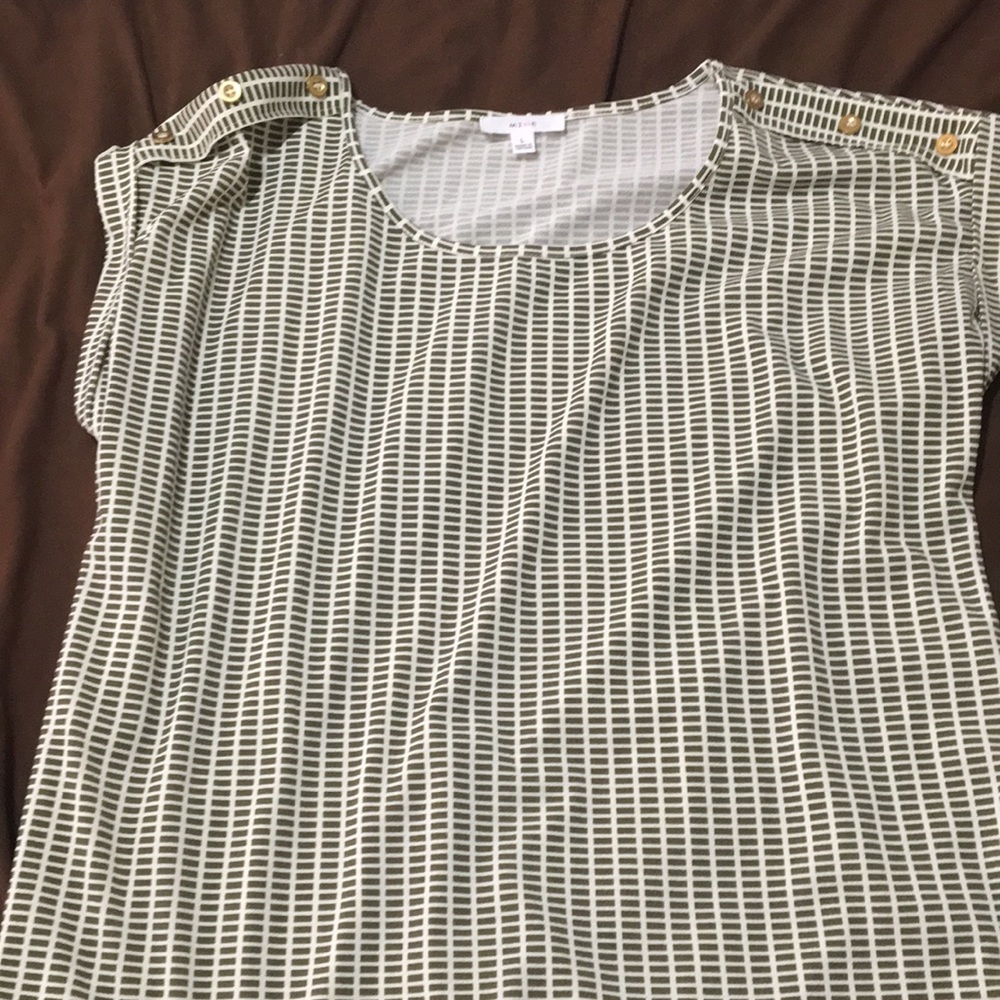 Top with  olive green and beige pattern